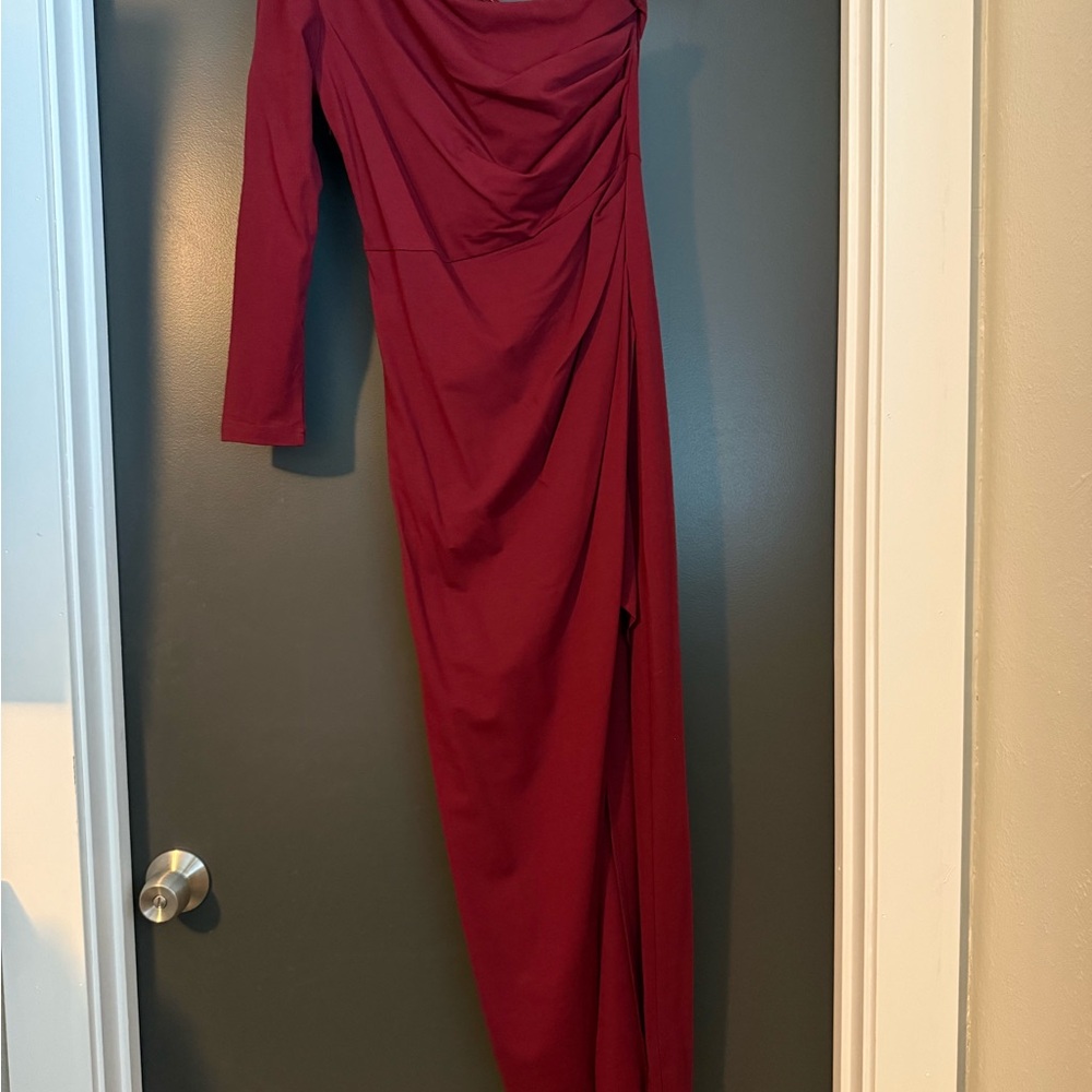 Red Asymmetrical Ruched One Shoulder Gown